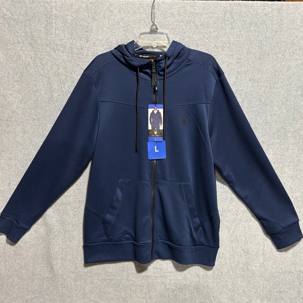 Spyder Active Mens Full Zip Jacket Blue Mock Neck Athletic Pullover Large